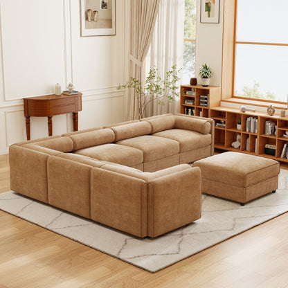 Contemporary Elegant White Chenille Sofa With Storage And Ottoman