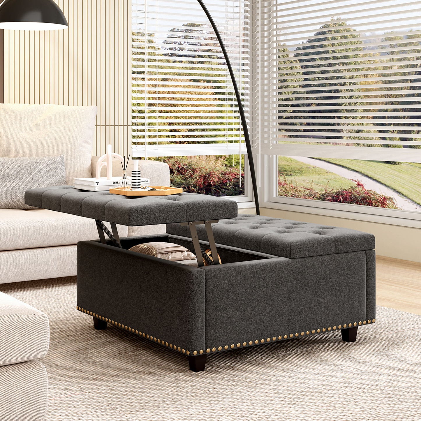 Large Square Storage Ottoman With 2 Storage Doors