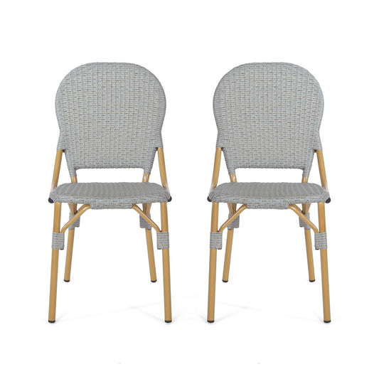 Outdoor Rattan And Aluminum Armless French Bistro Chairs (Set of 2) - Dark Gray