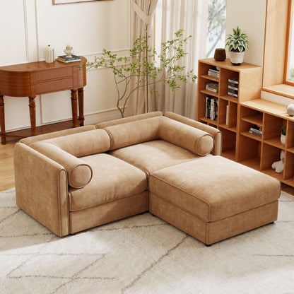 Contemporary Elegant White Chenille Sofa With Storage And Ottoman